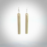 Hand carved medium sized, bone drop earrings. Hand made by Kristal Thompson. One only bone drop earrings. Real bone art to wear. Free Shipping worldwide